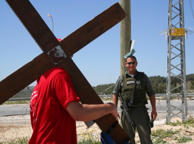 Counties evangelist Clive Cornish talks with an Israeli soldier while walking through Israel during a project called From Jerusalem to Rome in the Footsteps of the Apostle Paul. Counties evangelist Clive Cornish talks with an Israeli soldier while walking through Israel during a project called From Jerusalem to Rome in the Footsteps of the Apostle Paul.