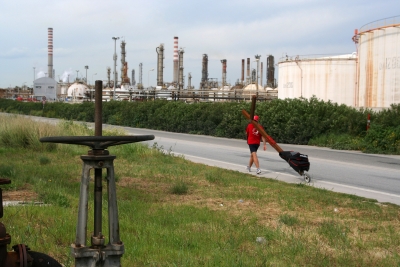 Counties evangelist Clive Cornish walks with his cross near Syracuse in Sicily – photographed during a project called From Jerusalem to Rome in the Footsteps of the Apostle Paul. Counties evangelist Clive Cornish walks with his cross near Syracuse in Sicily - photographed during a project called From Jerusalem to Rome in the Footsteps of the Apostle Paul.